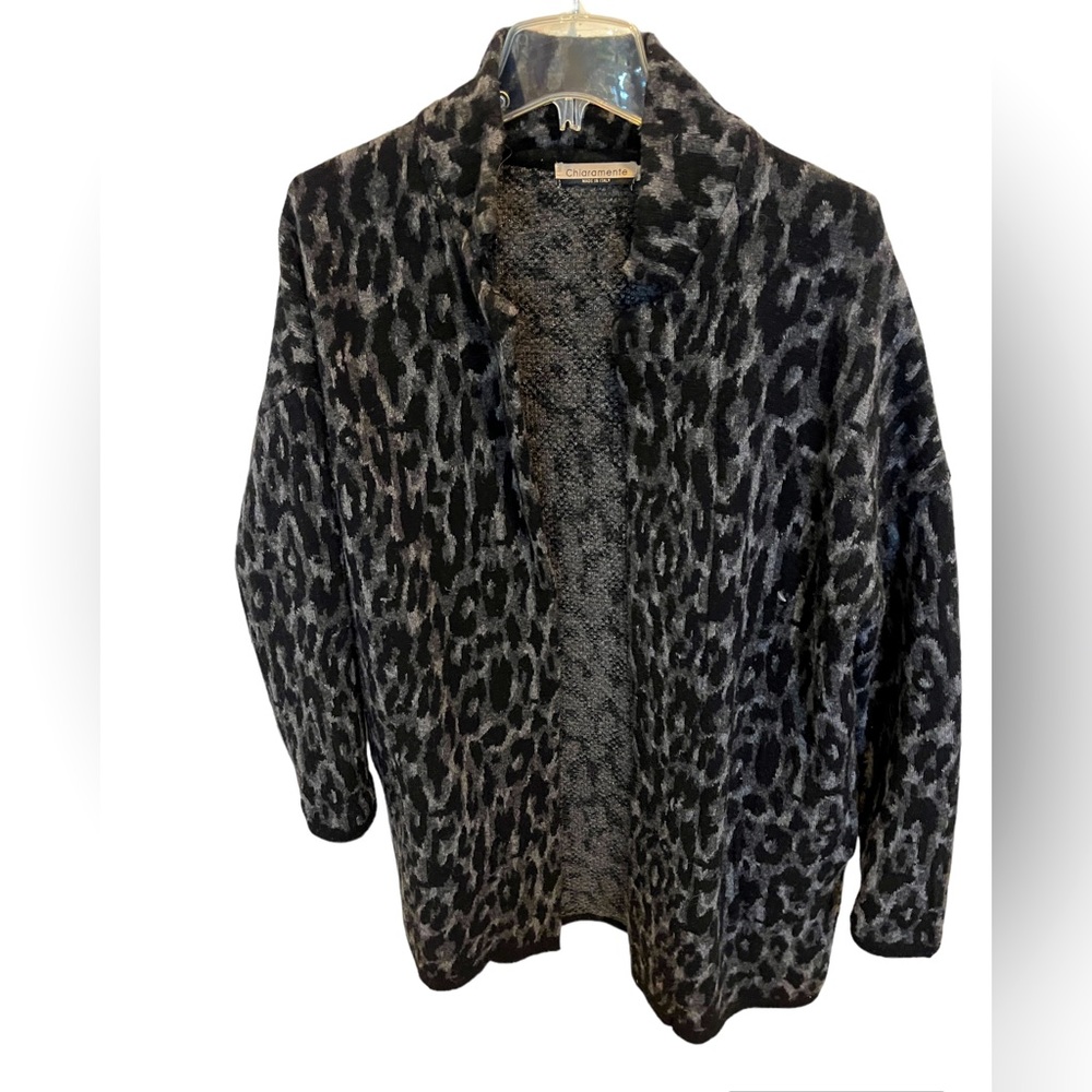 Chiaramente made in Italy black animal print wool blend cardigan jacket …